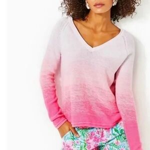 Lilly Pulitzer Jody Pink Ombre V-Neck Sweater with tassels size XXS